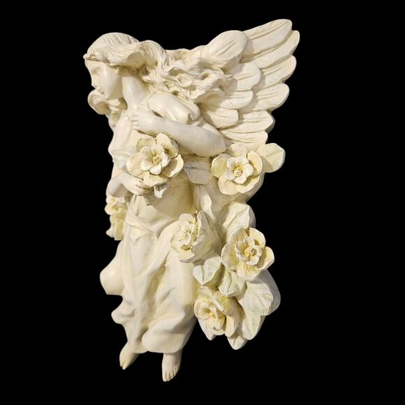 Sammy WMG 2005 Angel Wall Plaque w/ Flowers Cream White Resin Hanging Sculpture - Picture 2 of 6